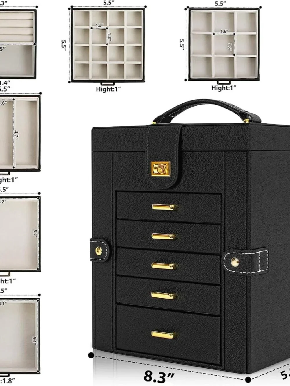 Elegant 6-Tier Leather Jewelry Organizer with Mirror